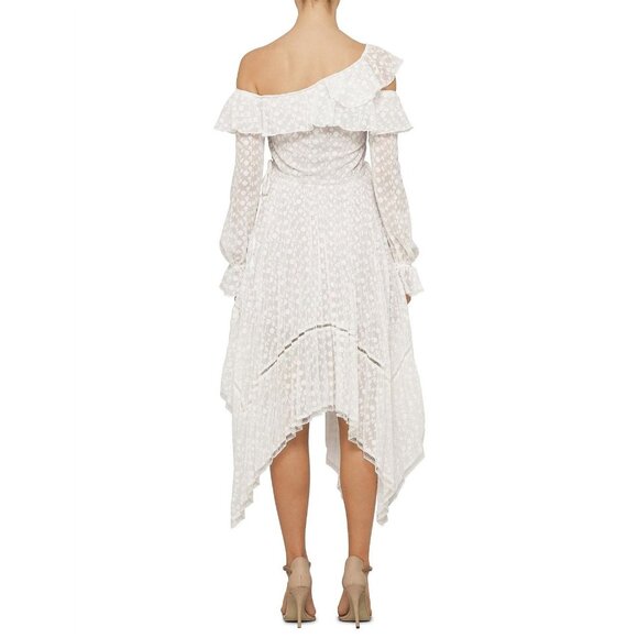 NWT Self Portrait Daisy Midi in White Off Shoulder Asymmetrical Dress UK S US 4 - Picture 12 of 14